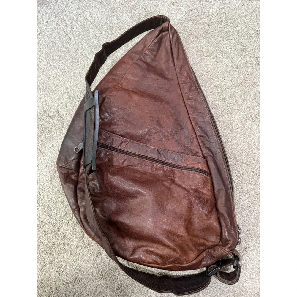 AmeriBag Healthy Back Bag Brown Leather Ergonomic Sling Crossbody Made in USA